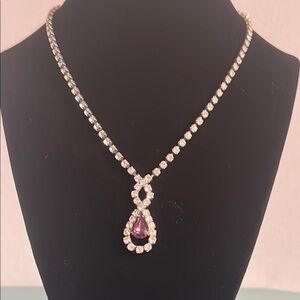 Wedding Bridal Prom Formal Silver V-Shaped White Amethyst Rhinestone Necklace